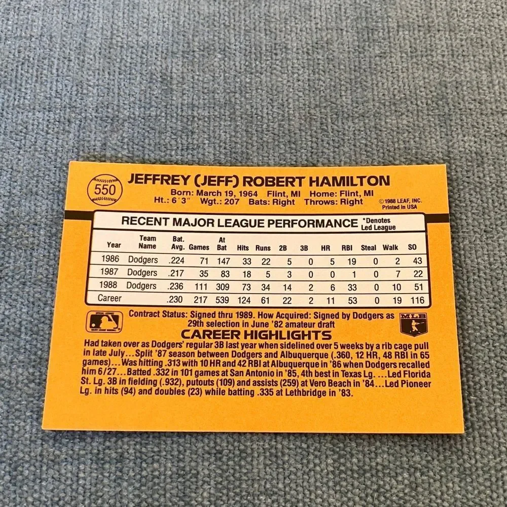 1989 Donruss Los Angeles Dodgers Baseball Card Trading Card
